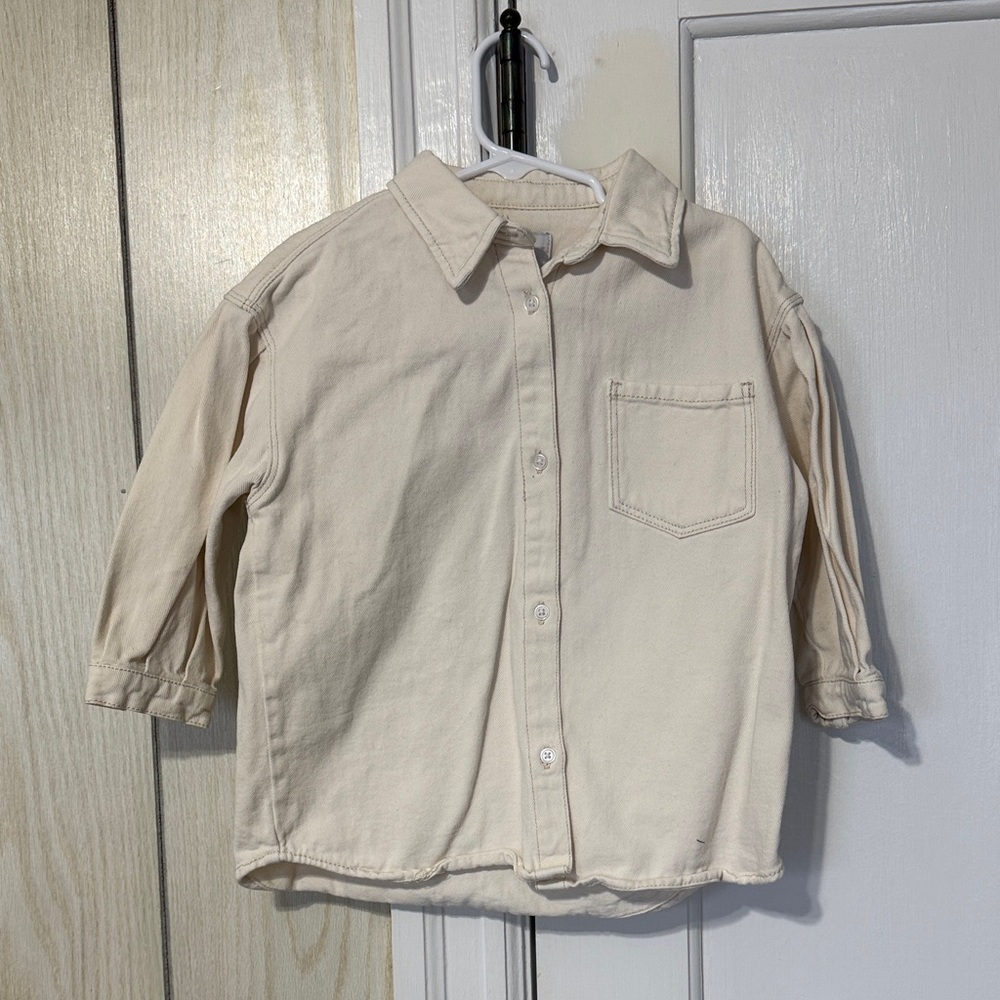 Zara Kids Cream Button-Up Disney Shirt